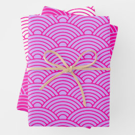Japanisch Seigaiha Wave | Liliac Magenta Geschenkpapier Set