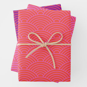Japanisch Seigaiha Wave Orange, Rosa und Lila Geschenkpapier Set