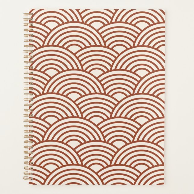 Japanisch Seigaiha Wave Rust Terracotta Planer (Vorderseite)