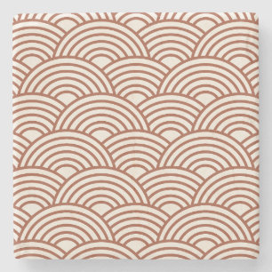 Japanisch Seigaiha Wave Rust Terracotta Steinuntersetzer