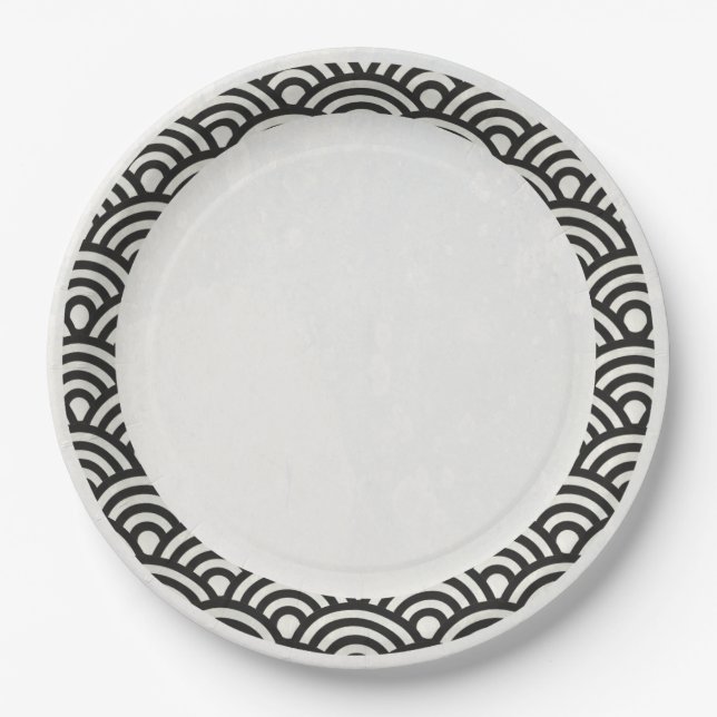 Japanisch Seigaiha Waves EleganBlack + White Pappteller (Vorderseite)