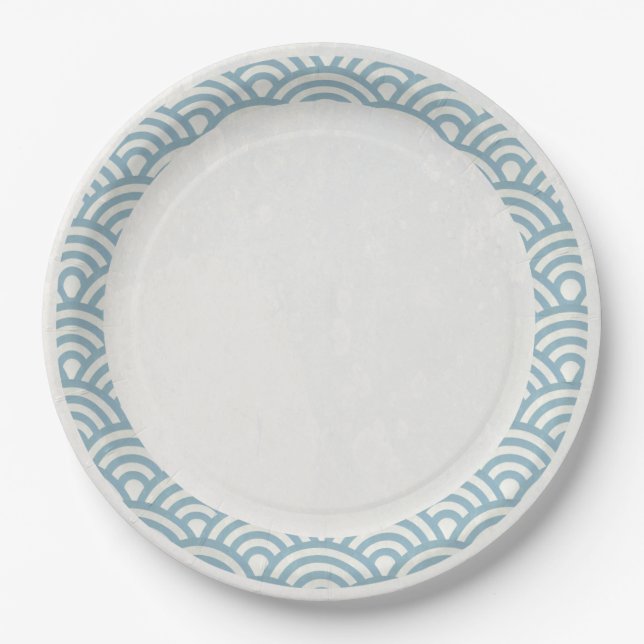 Japanisch Seigaiha Waves EleganLight Blue + White Pappteller (Vorderseite)