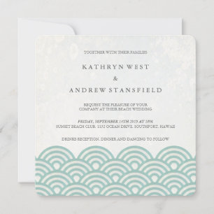 Japanisch Seigaiha Waves Elegant Beach Wedding Einladung
