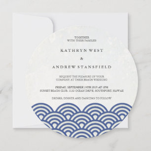 Japanisch Seigaiha Waves Elegant Beach Wedding Einladung