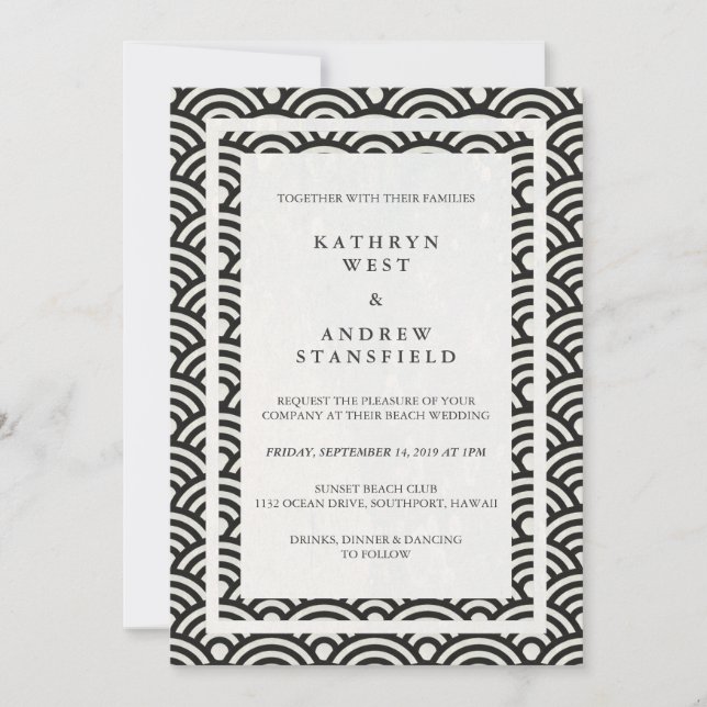 Japanisch Seigaiha Waves Elegant Beach Wedding Einladung (Vorderseite)