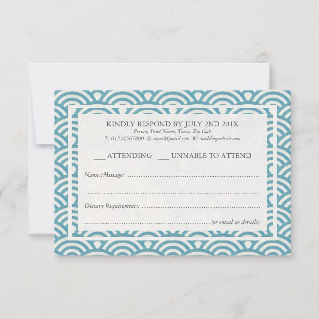 Japanisch Seigaiha Waves Elegant Beach Wedding UAW RSVP Karte (Vorderseite)