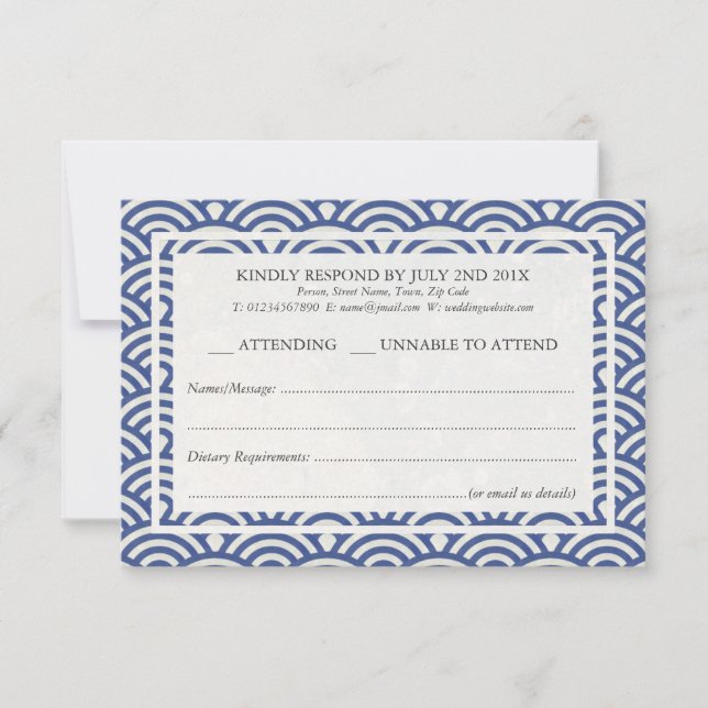 Japanisch Seigaiha Waves Elegant Beach Wedding UAW RSVP Karte (Vorderseite)