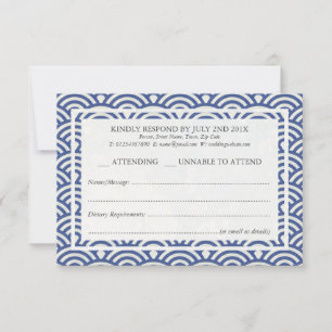 Japanisch Seigaiha Waves Elegant Beach Wedding UAW RSVP Karte