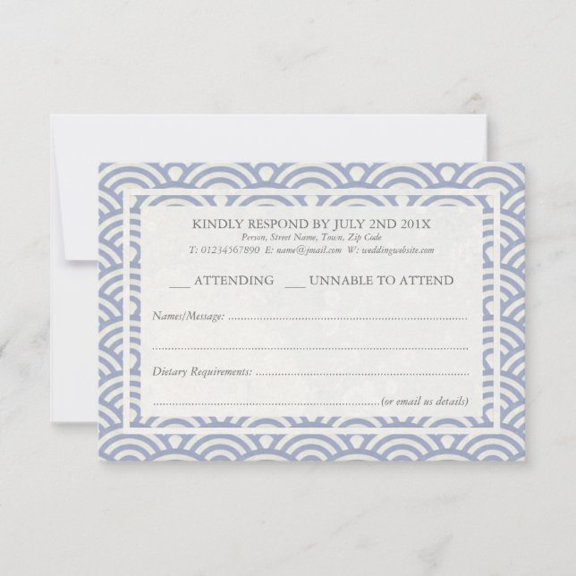 Japanisch Seigaiha Waves Elegant Beach Wedding UAW RSVP Karte (Vorderseite)