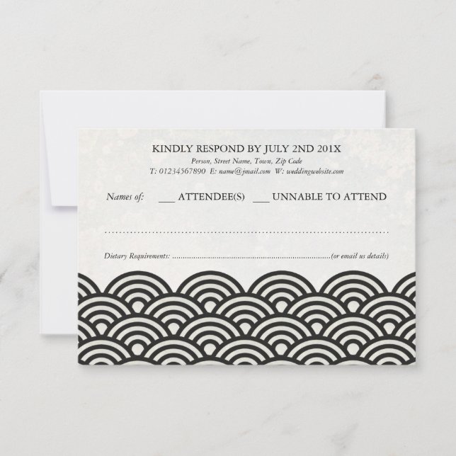 Japanisch Seigaiha Waves Elegant Beach Wedding UAW RSVP Karte (Vorderseite)