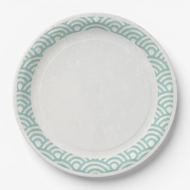 Japanisch Seigaiha Waves Elegant Jade Green + Whit Pappteller (Vorderseite)