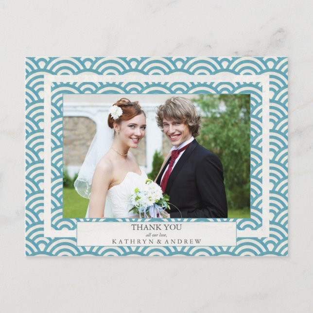 Japanisch Seigaiha Wedding Danke / Custom Foto Postkarte (Vorderseite)
