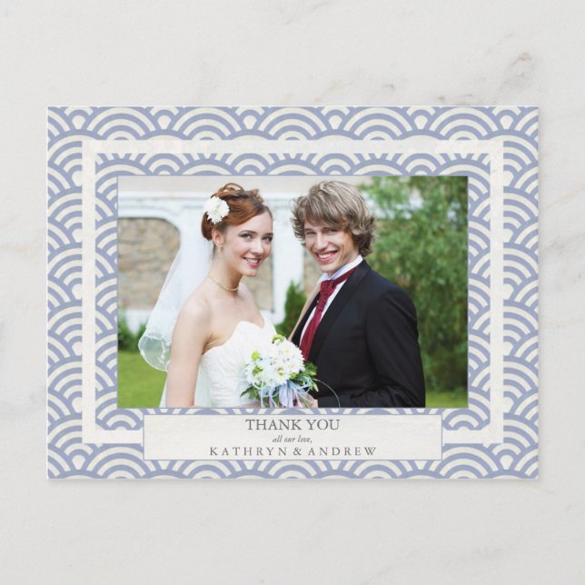 Japanisch Seigaiha Wedding Danke / Custom Foto Postkarte (Vorderseite)
