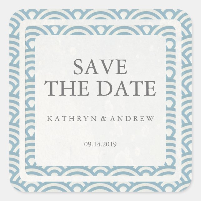 Japanisch Seigaiha Wedding Save the Date oder Cust Quadratischer Aufkleber (Vorderseite)