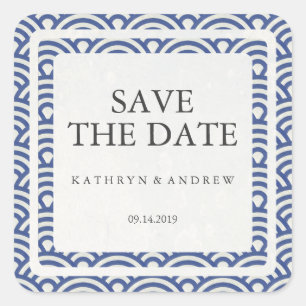 Japanisch Seigaiha Wedding Save the Date oder Cust Quadratischer Aufkleber