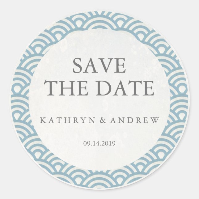 Japanisch Seigaiha Wedding Save the Date oder Cust Runder Aufkleber (Vorderseite)