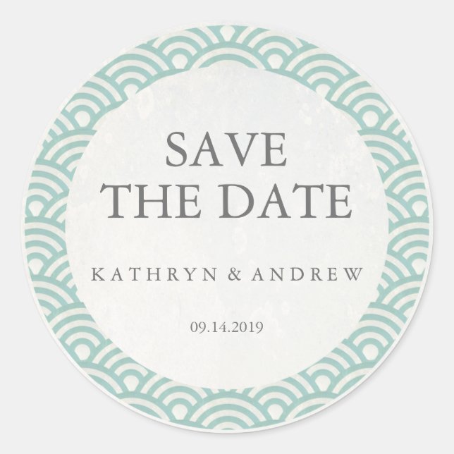 Japanisch Seigaiha Wedding Save the Date oder Cust Runder Aufkleber (Vorderseite)