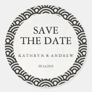 Japanisch Seigaiha Wedding Save the Date oder Cust Runder Aufkleber