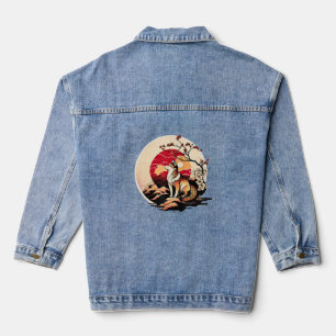 Japanisch Shiba Inu Dog Sunset Ukiyo e Style Jeansjacke