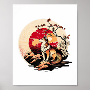 Japanisch Shiba Inu Dog Sunset Ukiyo e Style Poster