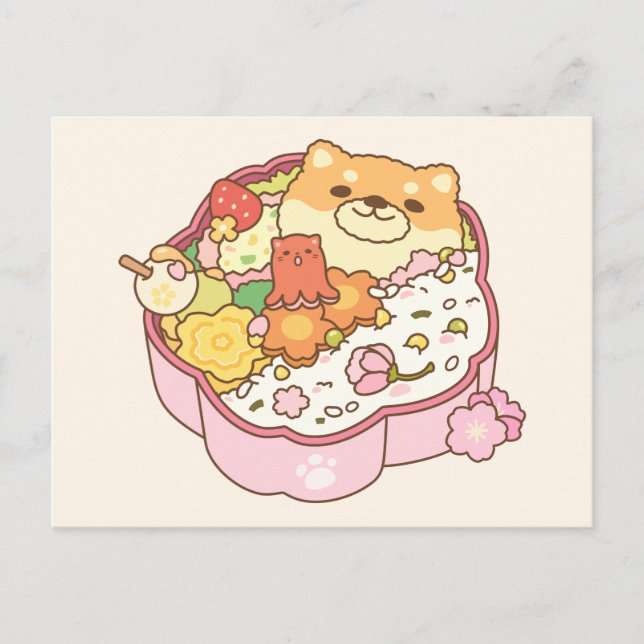 Japanisch Shiba Inu Sakura Bento Box Postkarte (Vorderseite)