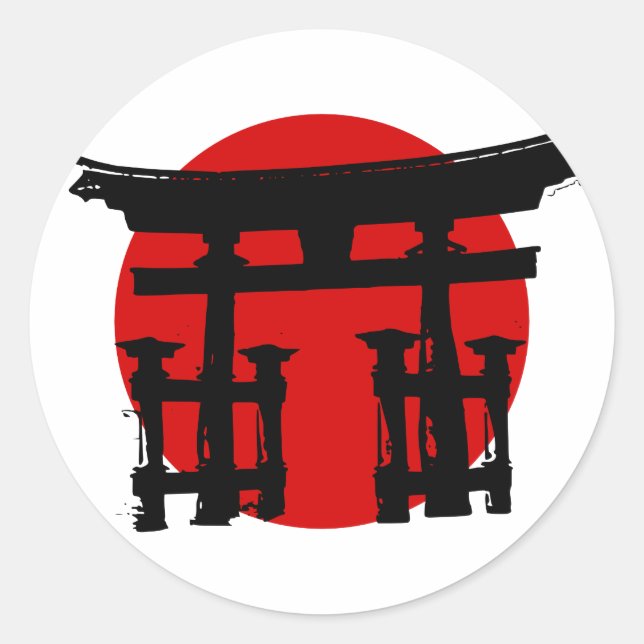 Japanisch Shinto Shrine Runder Aufkleber (Vorderseite)