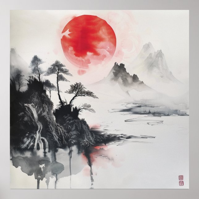 Japanisch Sumi-e-Aquarelldruck - Poster (Vorne)