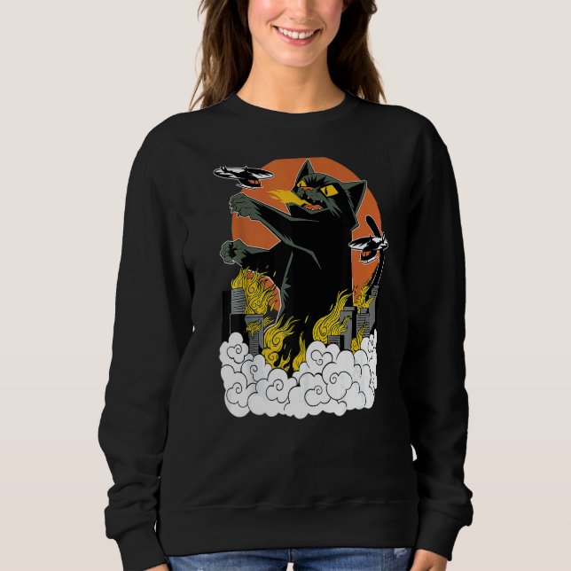 Japanisch Sunset Catzilla Sweatshirt (Vorderseite)