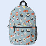 Japanisch Sushi Bedruckter Rucksack<br><div class="desc">Japanische Kunst-Muster mit Sushi, Nigiri und Maki Brötchen auf einer Ente-Ei-blauen Hintergrund. Ideal für Feinschmecker, Koch und Gourmets. Originelle Kunst von Nic Squirrell.</div>