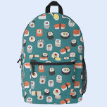 Japanisch Sushi Bedruckter Rucksack<br><div class="desc">Japanische Kunst-Muster mit Sushi-, Nigiri- und Maki-Brötchen auf aquamarinem grünem Hintergrund. Ideal für Feinschmecker, Koch und Gourmets. Originelle Kunst von Nic Squirrell.</div>