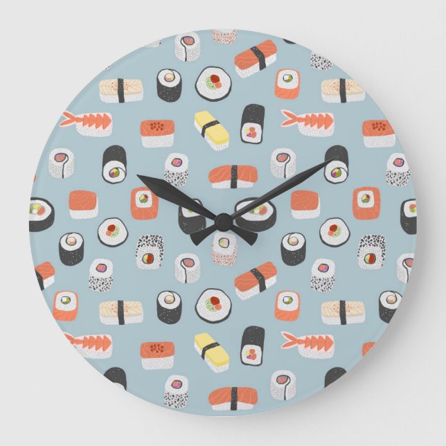 Japanisch Sushi Nigiri Maki Roll Pattern Große Wanduhr (Vorderseite)