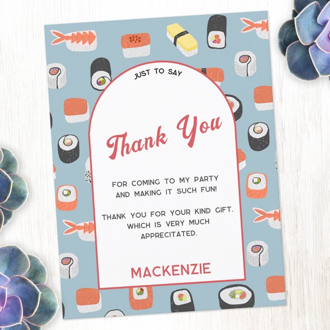 Japanisch Sushi Vielen Dank Postkarte (Japanese sushi themed personalized thank you postcard with custom text)