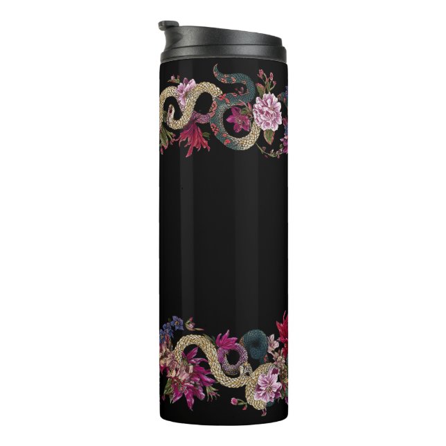 Japanisch Tattoo Style Blumenschlange Thermosbecher (Nach rechts gedreht)
