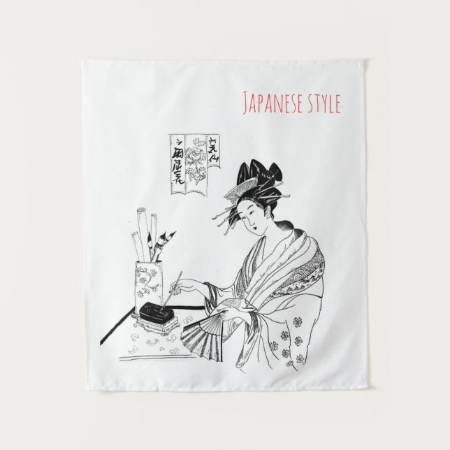 Japanisch, Tinte, Kunst, geisha, Grafik, Wandteppich (Vorderseite)