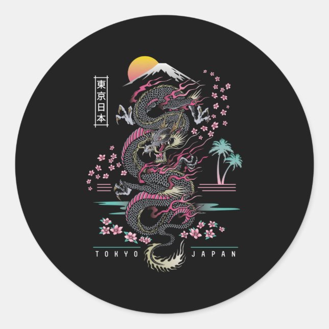 Japanisch Tokyo Dragon asiatisch Inspiriert 80Â€™S Runder Aufkleber (Vorderseite)