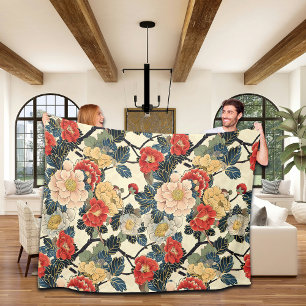 Japanisch Ukiyo-E Art Floral Pattern Fleecedecke