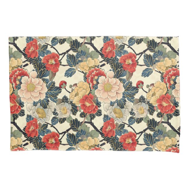 Japanisch Ukiyo-E Art Floral Pattern Kissenbezug (Vorderseite)