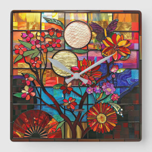 Japanisch verkleidete Glas Art Wall Uhr