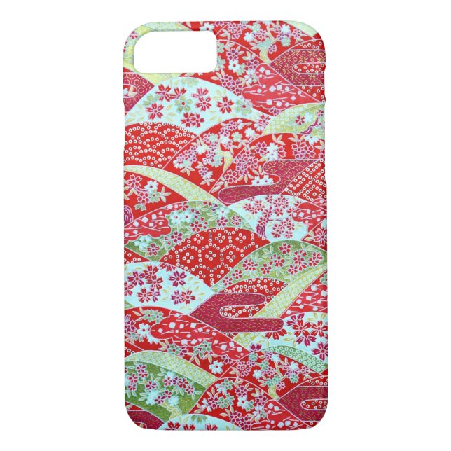 Japanisch Washi Art Red Floral Origami Yuzen Case-Mate iPhone Hülle (Rückseite)