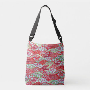Japanisch Washi Art Red Floral Origami Yuzen Tragetaschen Mit Langen Trägern