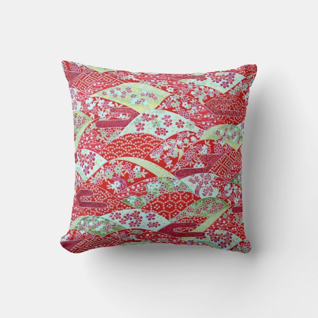 Japanisch Washing Art Red Floral Origami Yuzen Pil Kissen (Vorderseite)