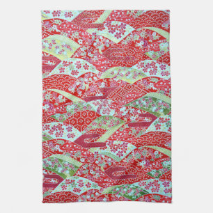 Japanisch Washing Red Floral Origami Yuzen Handtuc Geschirrtuch