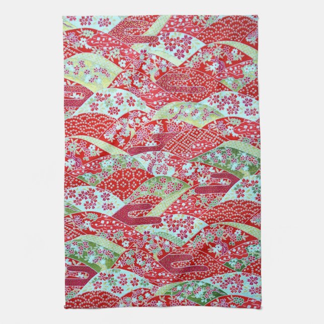 Japanisch Washing Red Floral Origami Yuzen Handtuc Geschirrtuch (Vertikal)