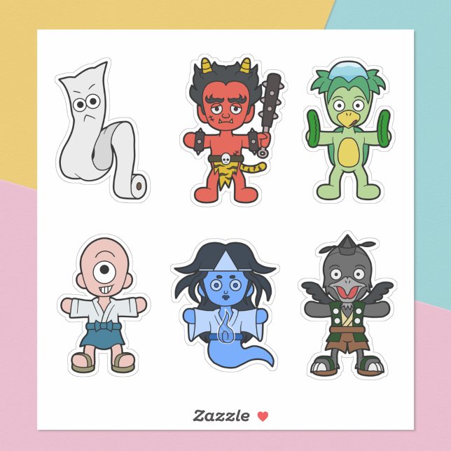 Japanisch Yokai Vinyl Sticker Set 1 (Yokai Sticker Set- Table View)