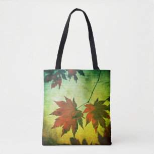 Japanische Ahornbaumblätter und Schrift fallen Tasche