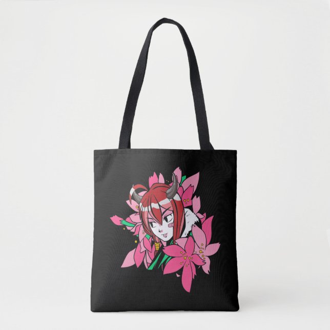 Japanische Anime Girl Demon Ästhetische Blume Tasche (Vorderseite)