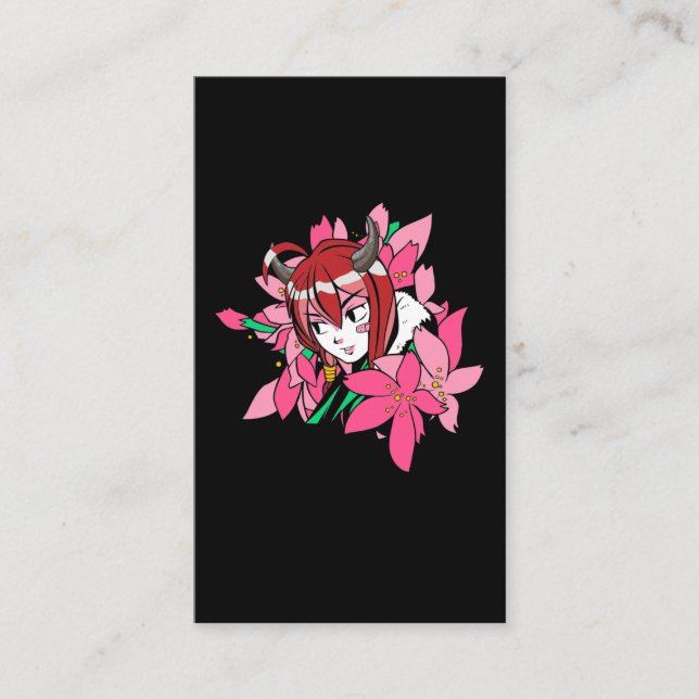 Japanische Anime Girl Demon Ästhetische Blume Visitenkarte (Vorderseite)