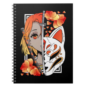 Japanische Anime Girl Mask Samurai Schwert-Blume Notizblock