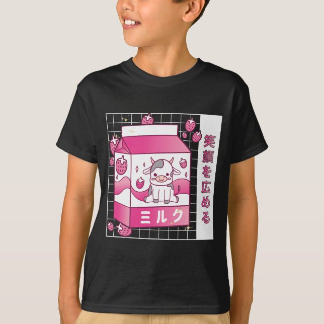 Japanische Anime Strawberry Milk Karton Niedliche  T-Shirt (Vorderseite)