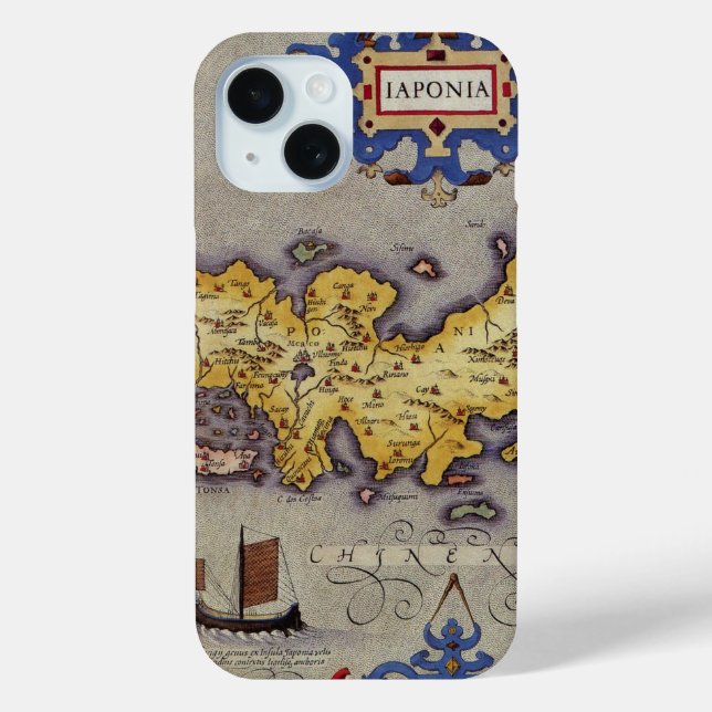 Japanische Antikkarte von Mercator und Hondius iPhone 15 Hülle (Rückseite)